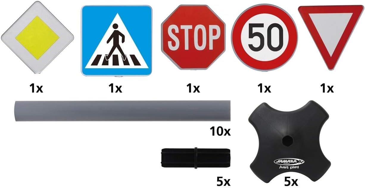JAMARA 460257 – Traffic - Set Grand A | 5 verschiedene Verkehrsschilder | Stecksystem | Robuster & leichter Kunststoff