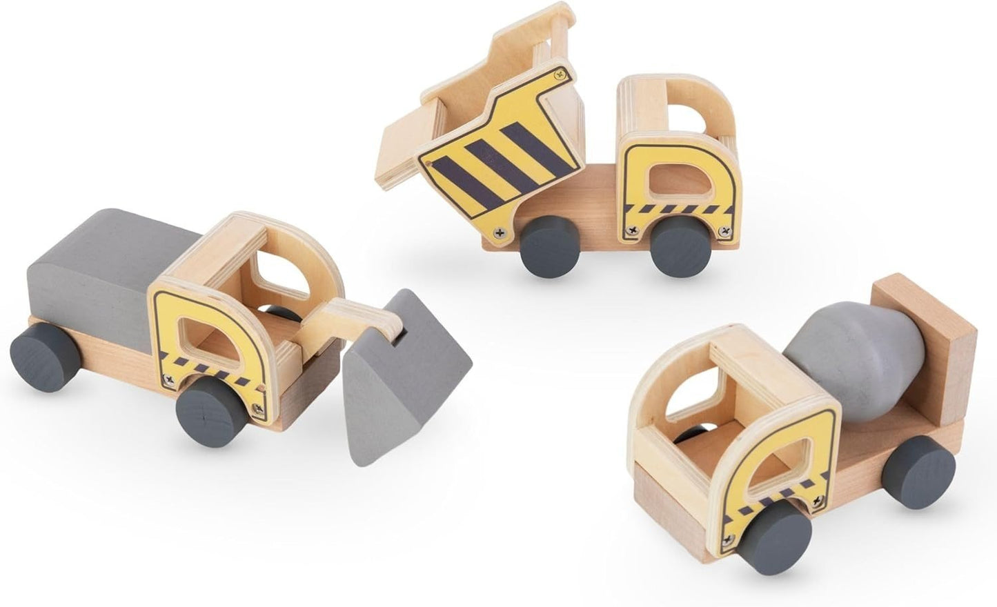 Mamabrum Holz - Baustellen Set mit Mobilkran, Baufahrzeuge, Verkehrskegel & Baumat