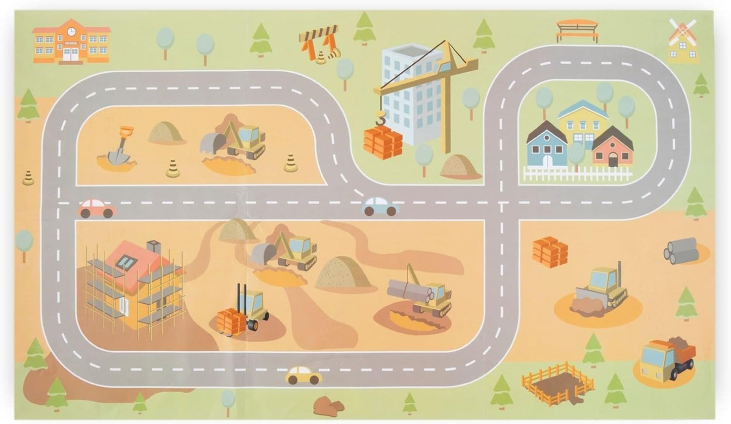 Mamabrum Holz - Baustellen Set mit Mobilkran, Baufahrzeuge, Verkehrskegel & Baumat