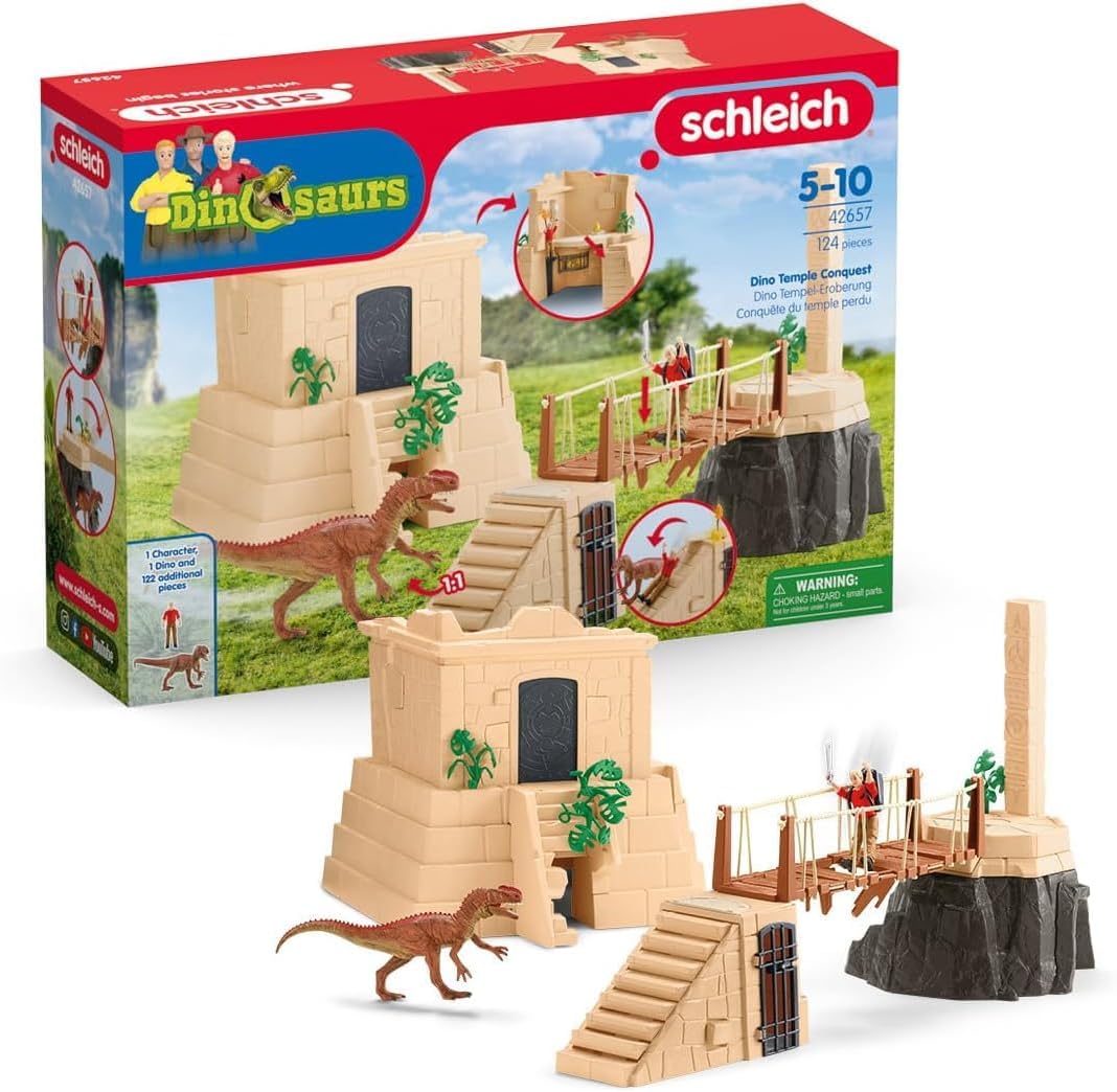 Schleich Dinosaurs | Dinotempel Eroberung 42657 | Set inkl. Forscher Flynn, Dino Figur und Schatz