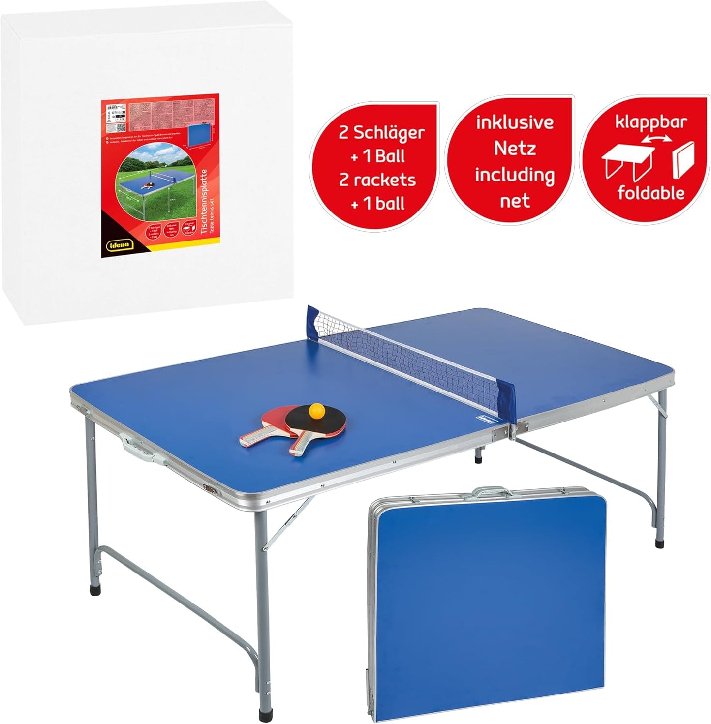 Idena 40464 - Tischtennisplatte compact, klappbar, 160 x 80 x 70 cm, Blau