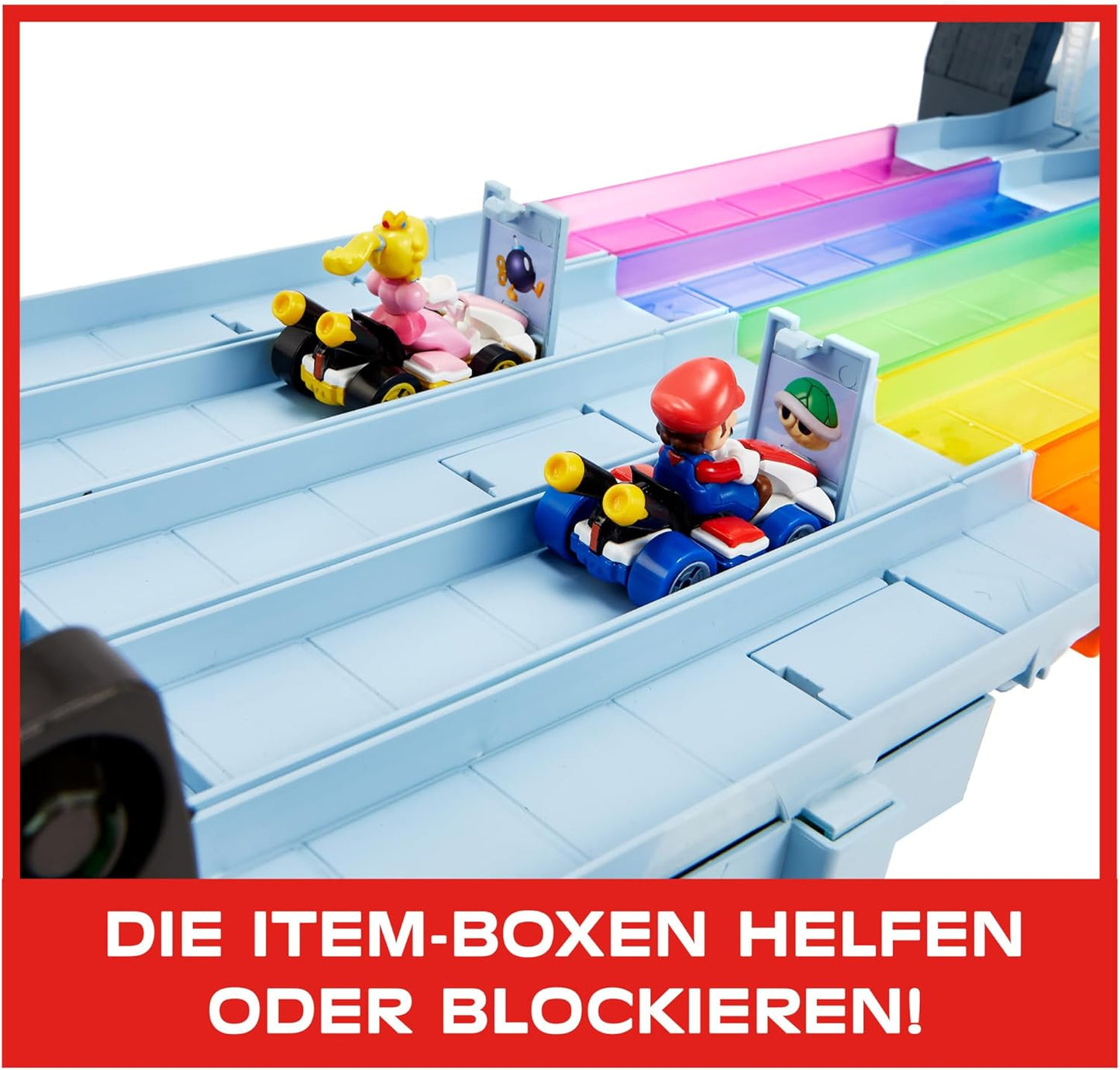 Hot Wheels Mario Kart Autorennbahn in Regenbogen Farben, inkl. 2 Spielzeugautos (Mario & King Boo)