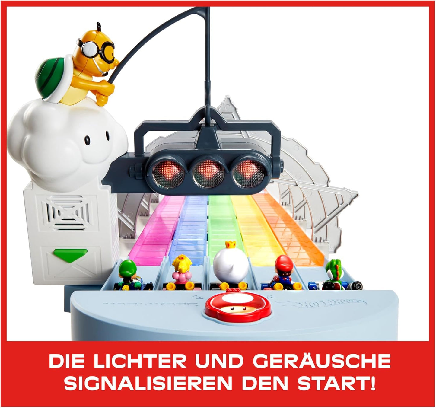 Hot Wheels Mario Kart Autorennbahn in Regenbogen Farben, inkl. 2 Spielzeugautos (Mario & King Boo)