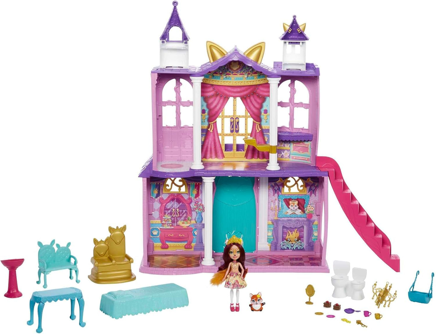 Enchantimals HCG59 – Royals Ballzauber Schloss | ca. 66 cm groß | 19 - teiliges Spielset mit Felicity Fox & Flick Tierfigur