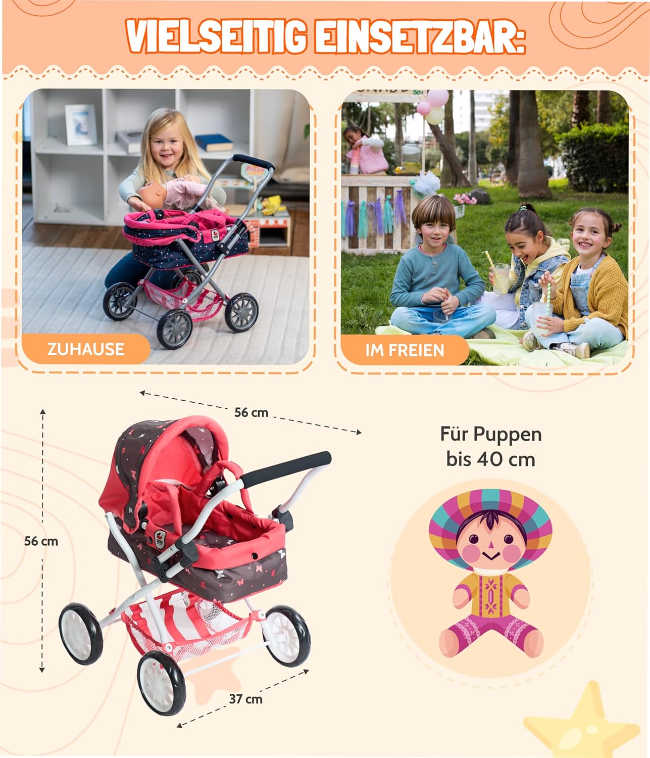Bayer Chic 2000 – Kuschelwagen Smarty (Dots Brombeere, lila/rosa)
