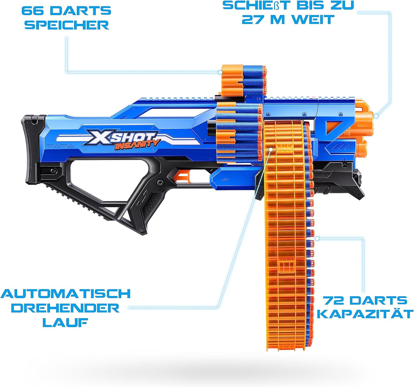 XSHOT Insanity Blaster Mega Barrel mit 72 Darts von ZURU