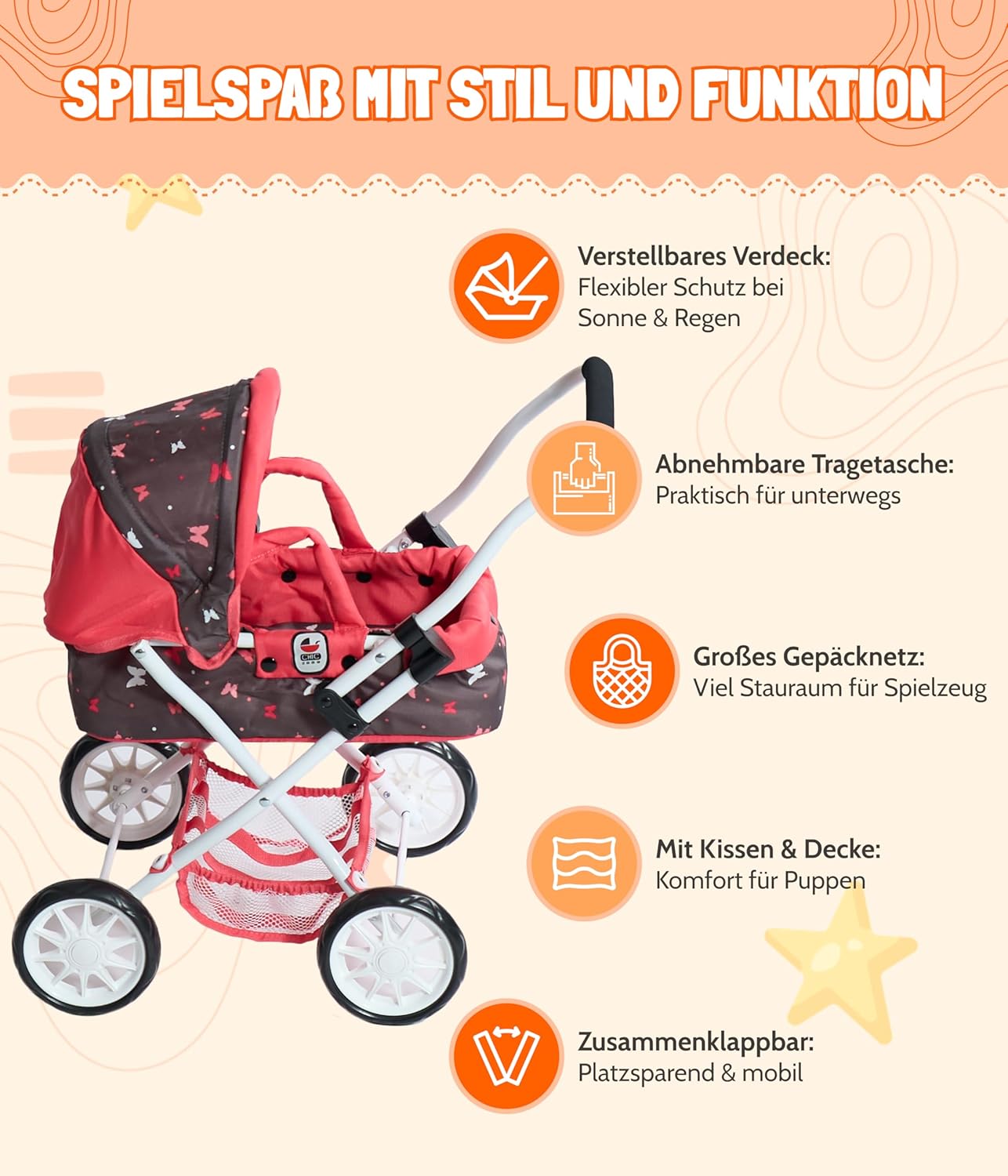 Bayer Chic 2000 – Kuschelwagen Smarty (Dots Brombeere, lila/rosa)