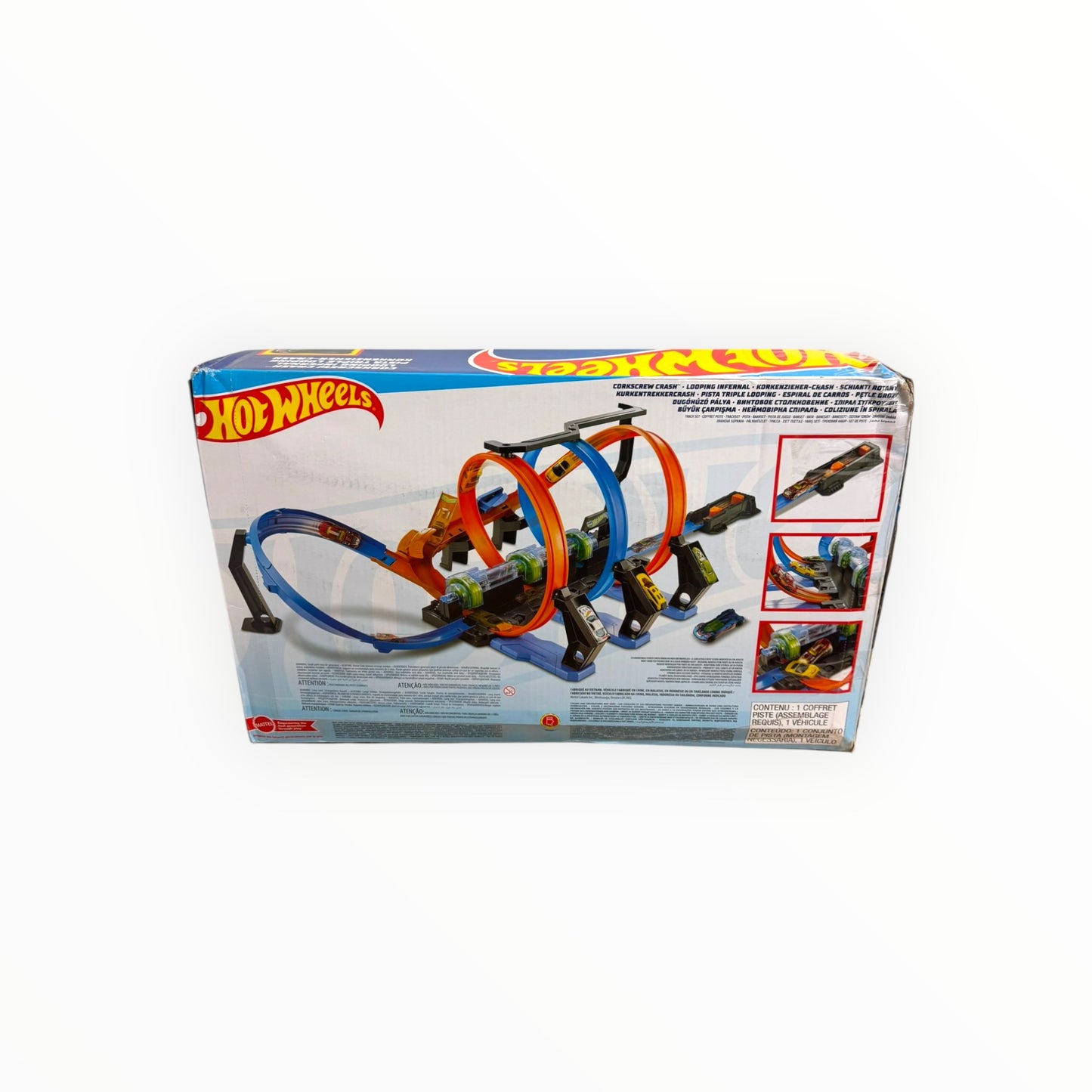 Hot Wheels Autorennbahn Korkenzieher (FTB65) – Mit 3 Loopings Beschleunigern