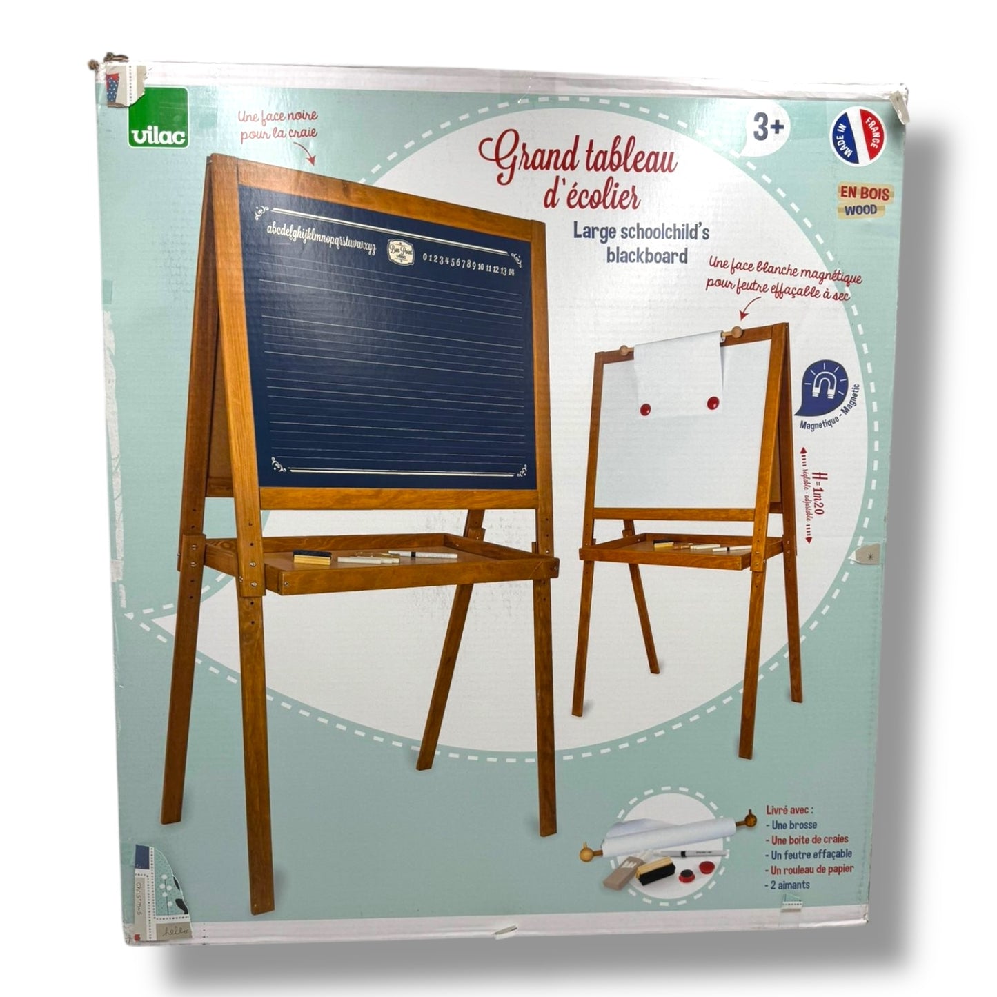 Vilac – Große Standtafel | Modell 6709 | Beidseitige Schultafel zum Schreiben & Malen |