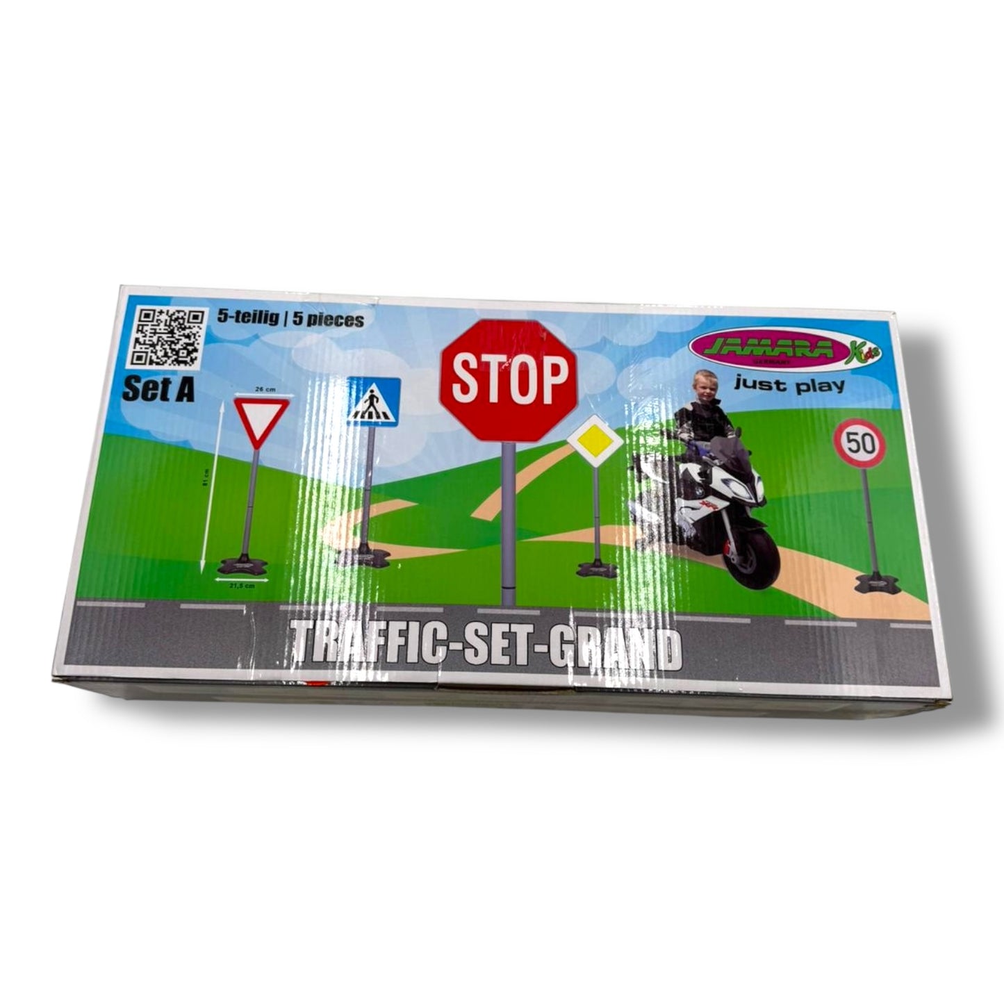JAMARA 460257 – Traffic - Set Grand A | 5 verschiedene Verkehrsschilder | Stecksystem | Robuster & leichter Kunststoff