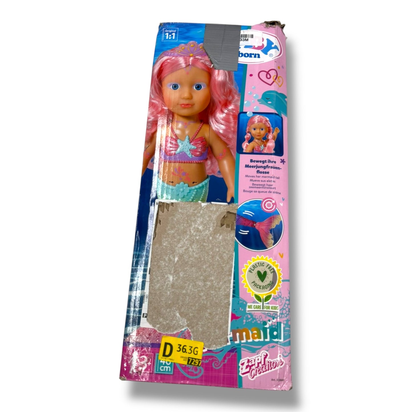 BABY born Little Sister Meerjungfrau | 46 cm | Wasserdichte Puppe mit Glitzer - Flosse & langem Haar