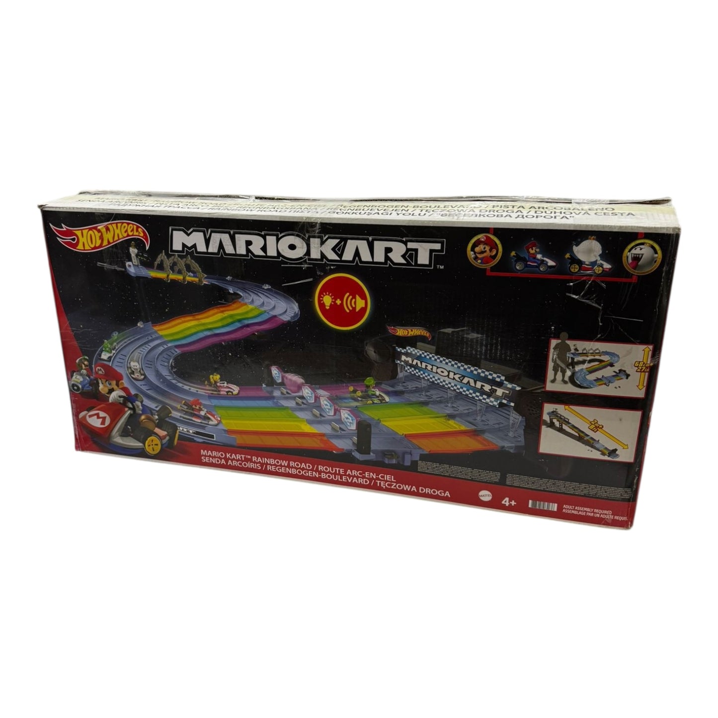 Hot Wheels Mario Kart Autorennbahn in Regenbogen Farben, inkl. 2 Spielzeugautos (Mario & King Boo)