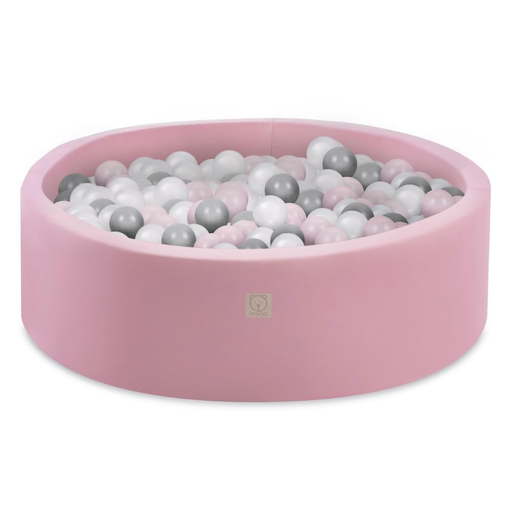 MISIOO Smart Bällebad | Rundes Bällebad 90x30 cm | inkl. 150 Bälle in Rosa/Weiß/Silber
