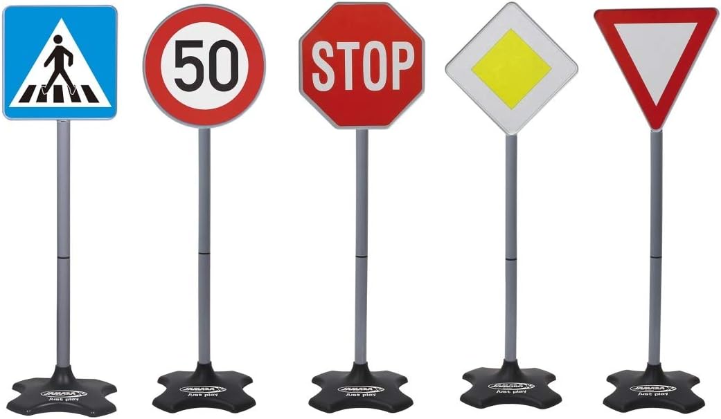 JAMARA 460257 – Traffic - Set Grand A | 5 verschiedene Verkehrsschilder | Stecksystem | Robuster &amp; leichter Kunststoff