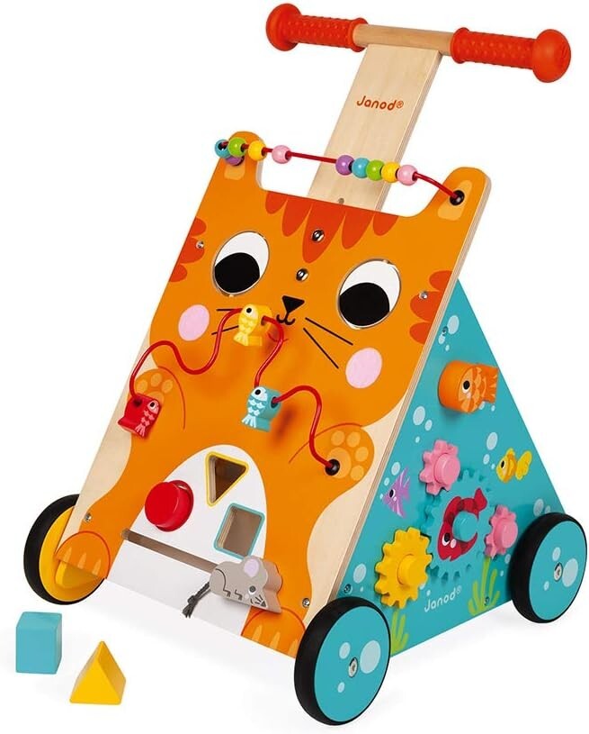 Janod Baby Walker „Katze“ – Holz-Lauflernwagen mit Bremse & höhenverstellbarem G