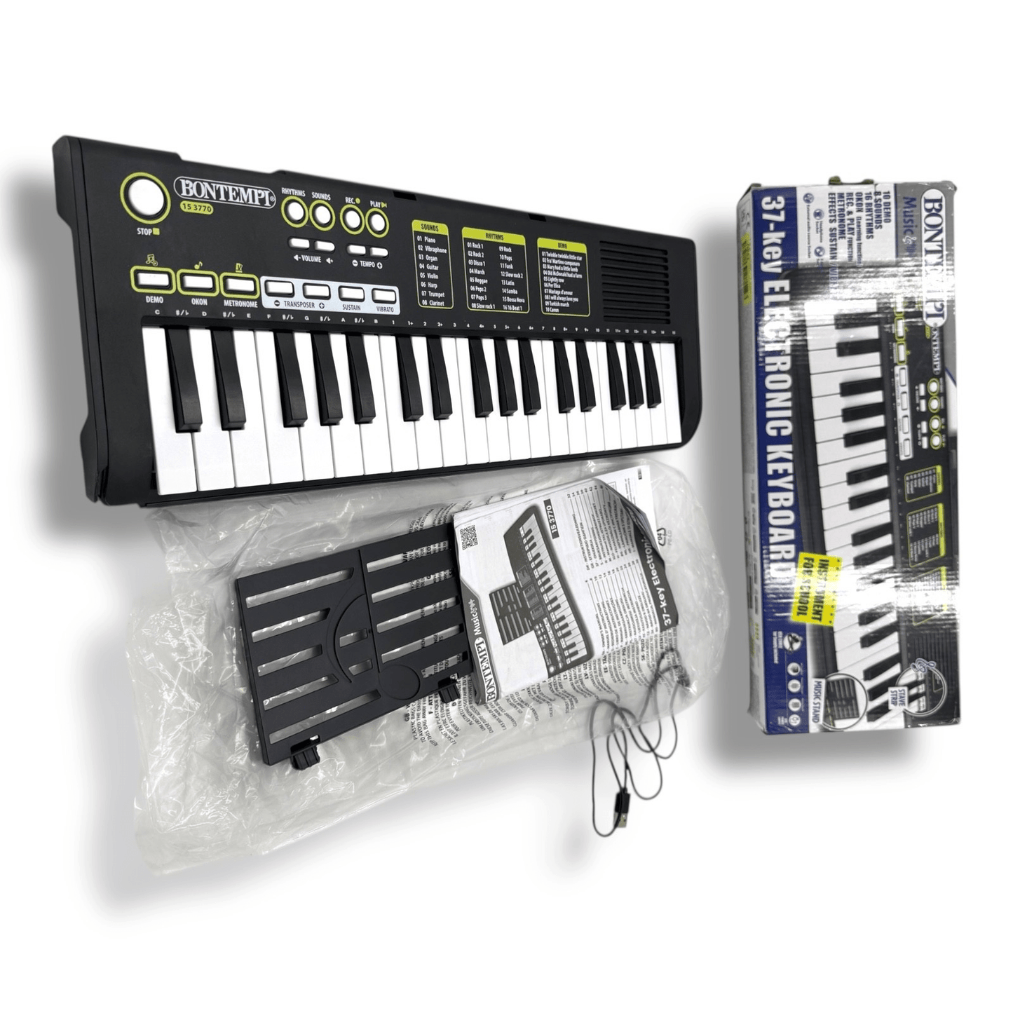 Bontempi KeyRhythm Digital Keyboard Piano with 37 Keys, 2 cm Pitch, Headphone