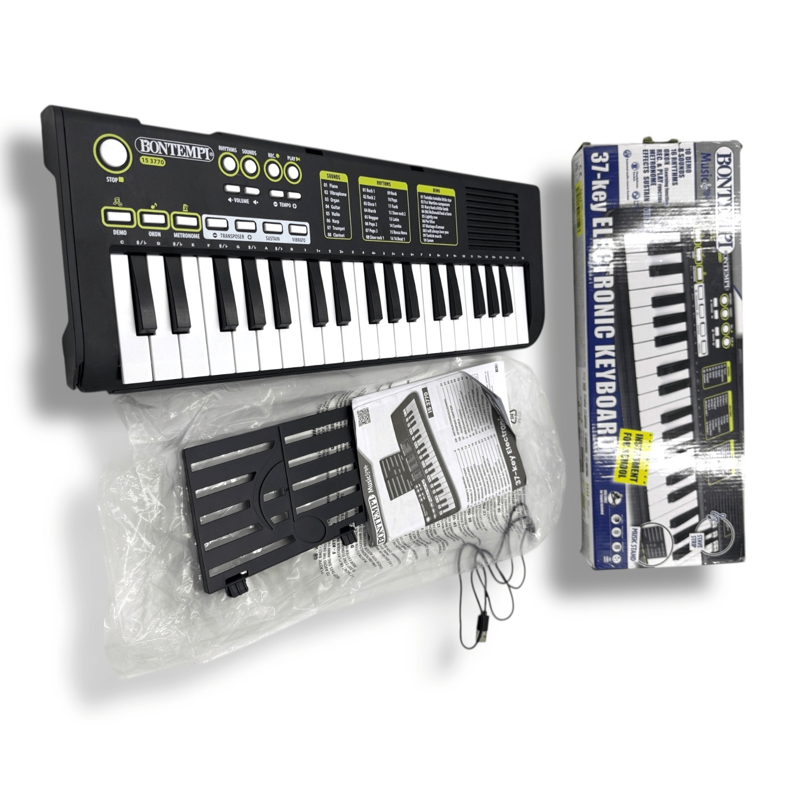 Bontempi KeyRhythm Digital Keyboard Piano with 37 Keys, 2 cm Pitch, Headphone