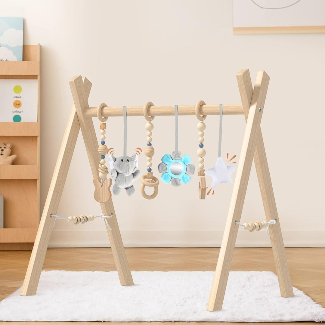 Spielbogen Holz Baby Spielzeug Puzzle Gym mit 6 abnehmbaren Kinderspielzeugen Ba