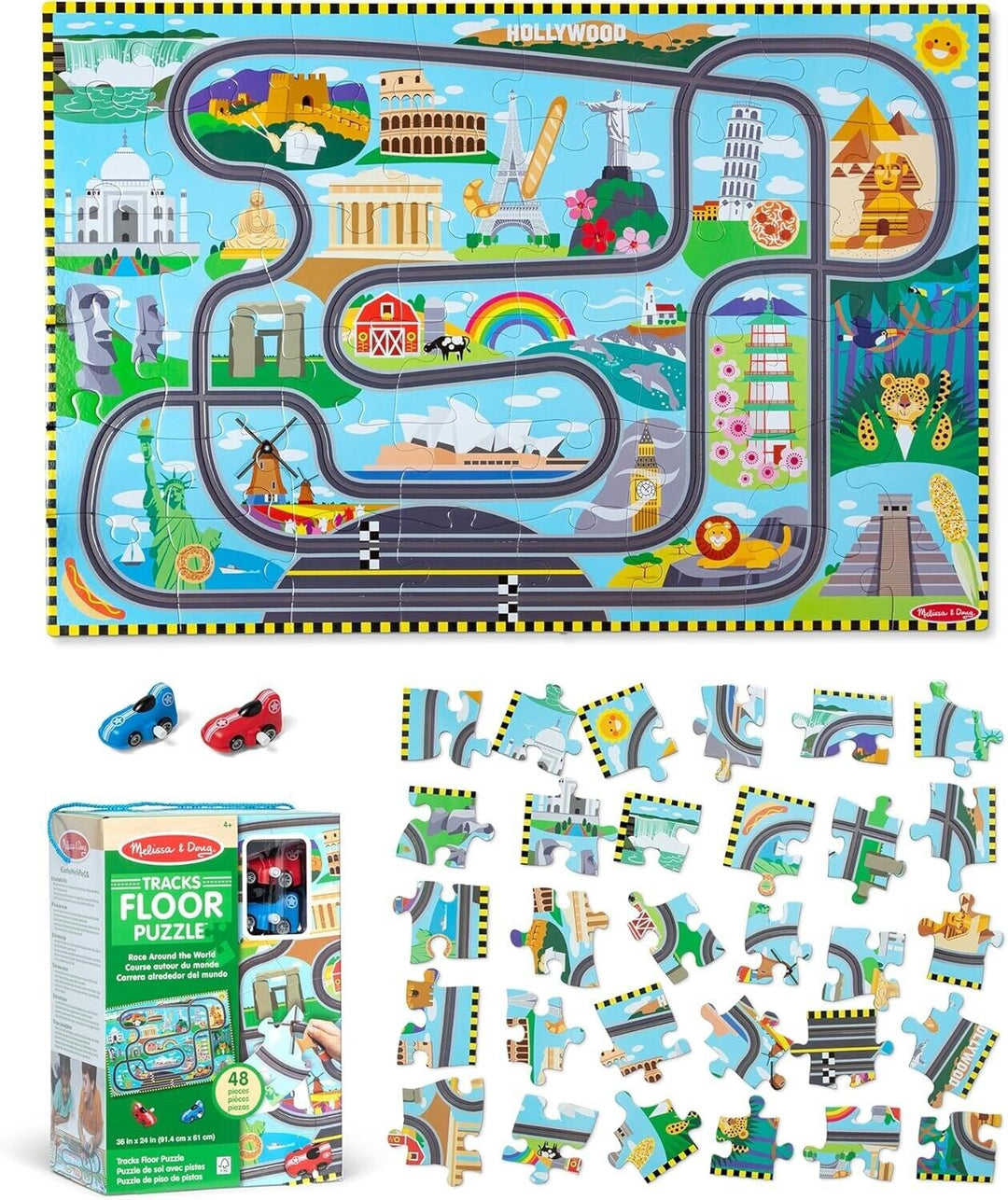 Melissa & Doug Bodenpuzzle aus Karton Schienen um die ganze Welt und aufziehbare