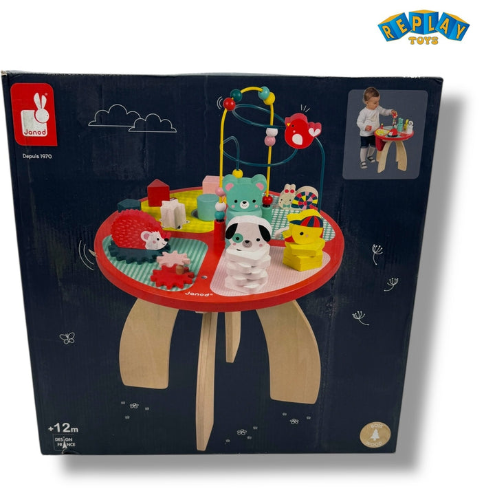 Janod Spieltisch Baby Forest aus Holz Activity Tisch für Kinder ab 12 Monate
