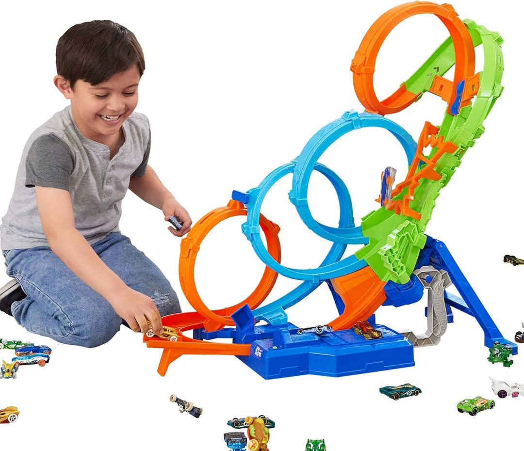 Hot Wheels Trackset HXT06 – 4 Loopings, 3-Spur-Crash-Zone & Beschleuniger