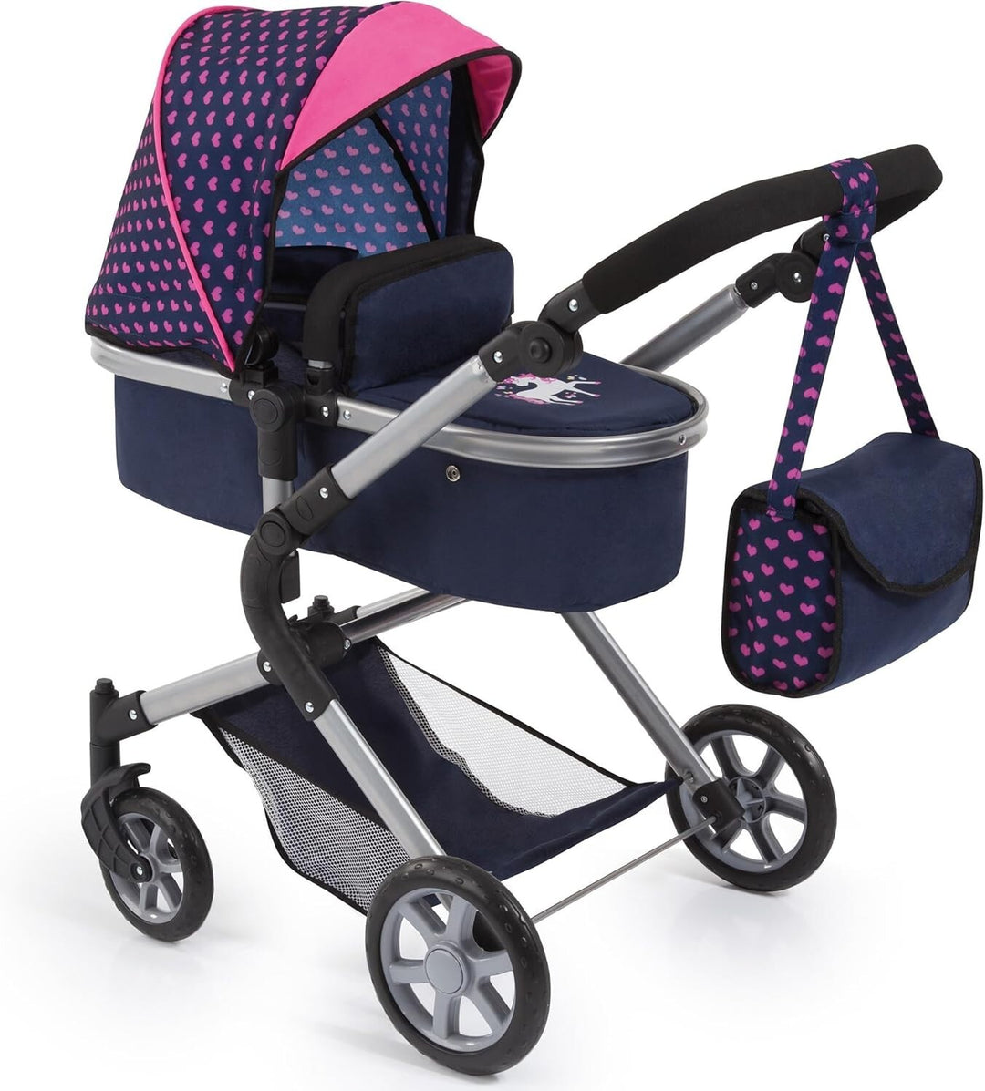Bayer Design Puppenwagen City Neo, blau/pink mit Einhorn