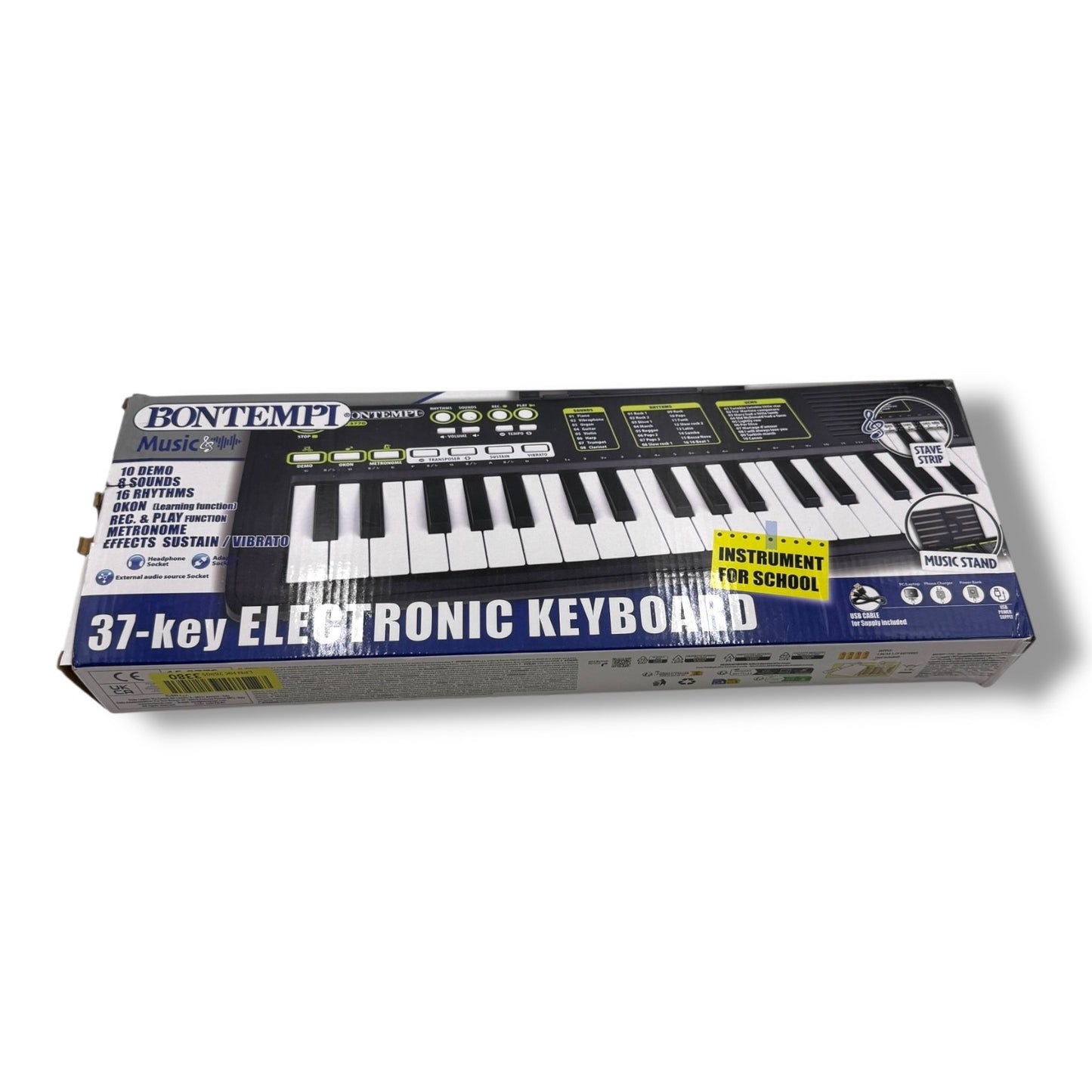 Bontempi KeyRhythm Digital Keyboard Piano with 37 Keys, 2 cm Pitch, Headphone