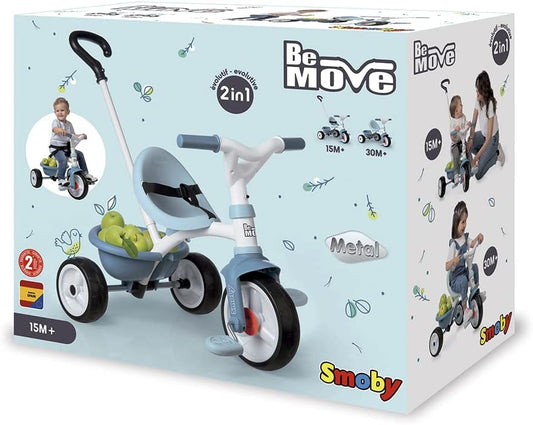 Smoby - Be Move blau - Kinderdreirad mit Schubstange, Sitz mit Sicherheitsgurt,