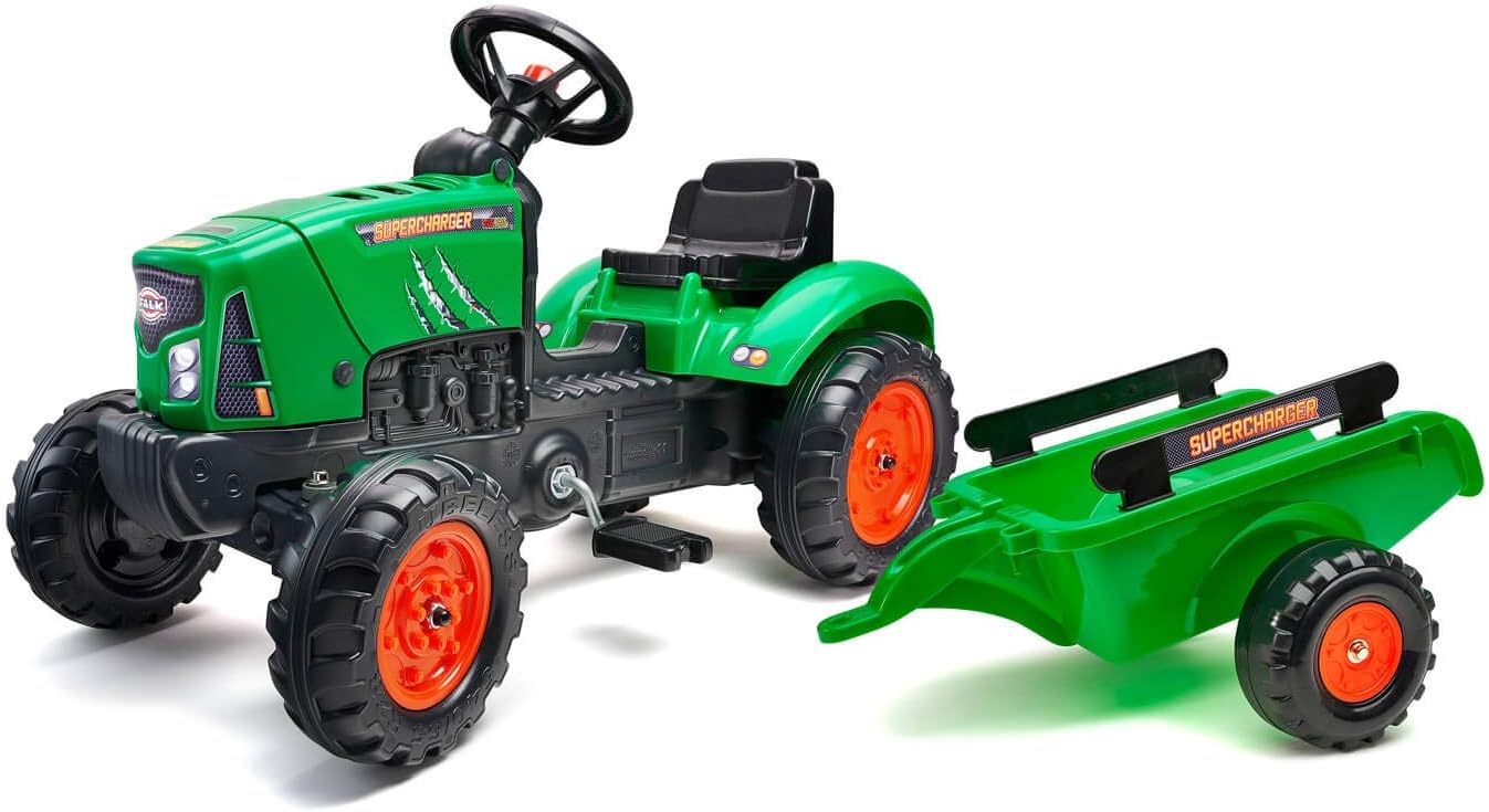 Falk – Traktor mit Pedalen Supercharger mit Anhänger (2031AB, Grün)