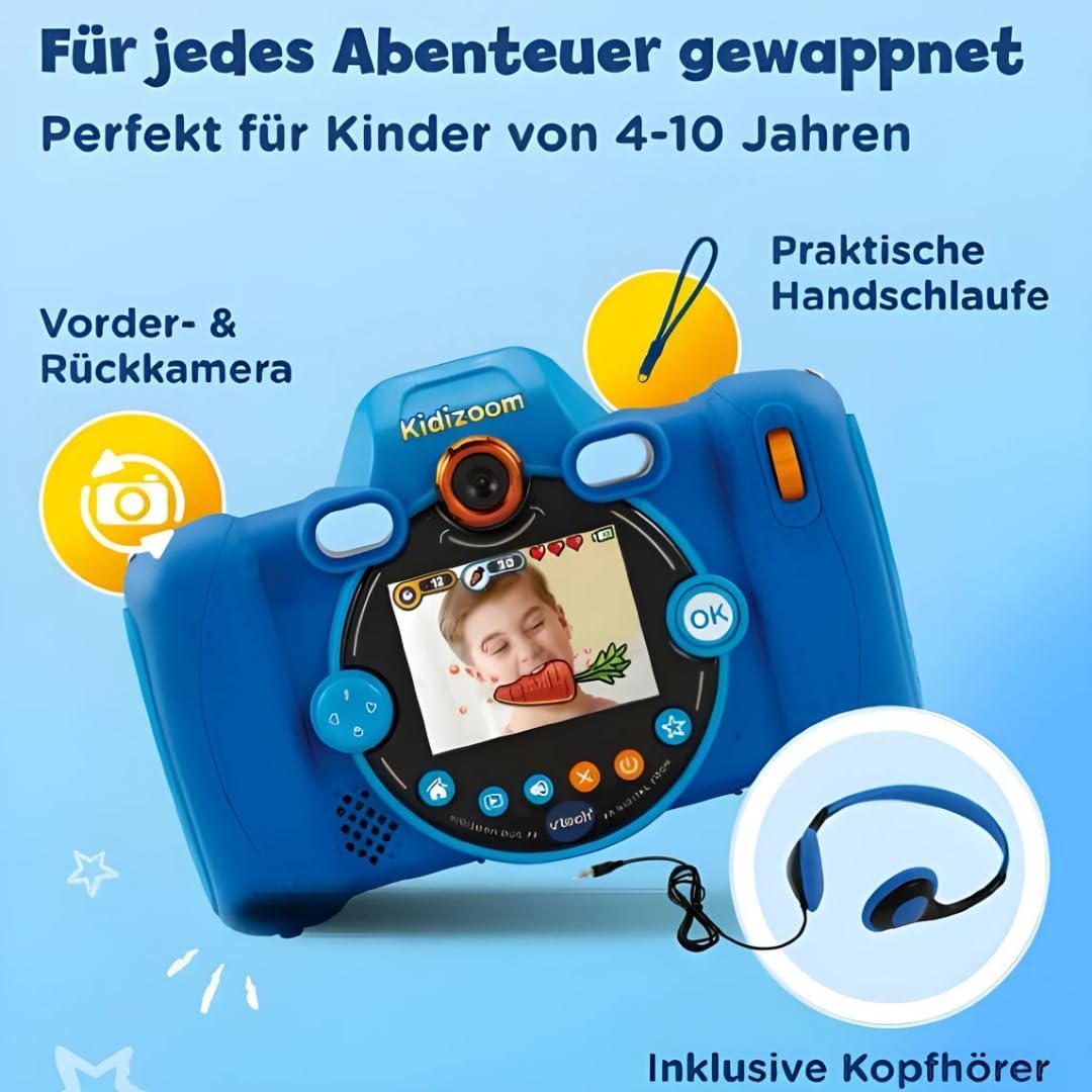 VTech KidiZoom Duo FX in Blau – Robuste Digitalkamera mit kreativen Apps und Spielfunktionen – Für Kinder von 4 - 10 Jahren