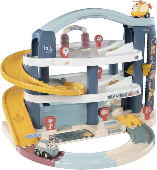 Smoby – Little Smoby Parkhaus mit Auto, Hubschrauber und Zubehör