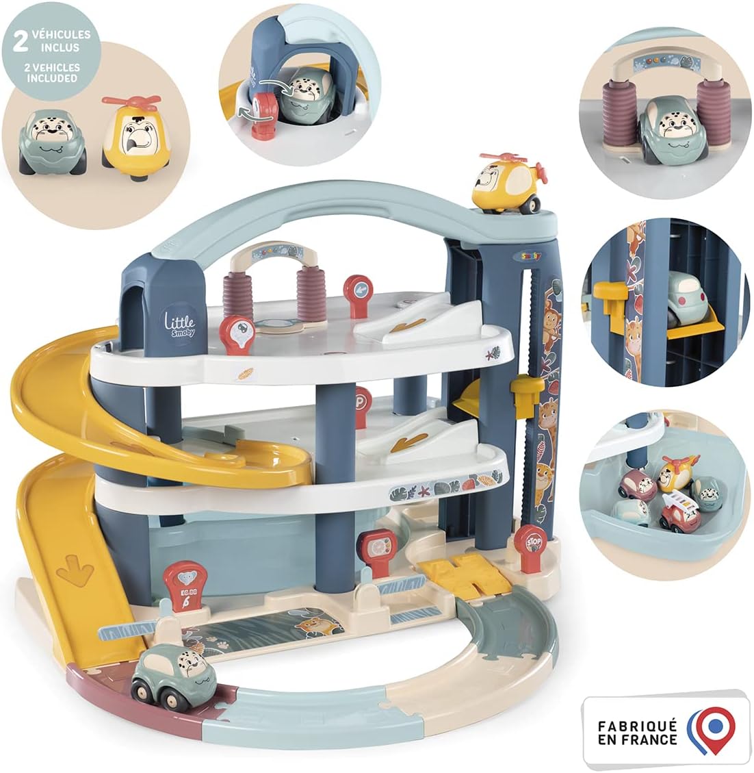Smoby – Little Smoby Parkhaus mit Auto, Hubschrauber und Zubehör