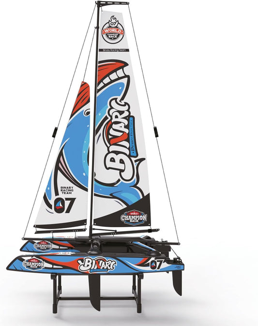 Amewi 26107 Binary V3 – RC Segelkatamaran 400mm ARTR | Ferngesteuertes Segelboot für Einsteiger &amp; Beginner | Blau - Weiß