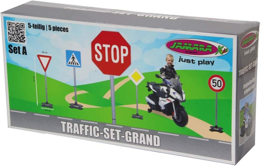 JAMARA 460257 – Traffic - Set Grand A | 5 verschiedene Verkehrsschilder | Stecksystem | Robuster &amp; leichter Kunststoff