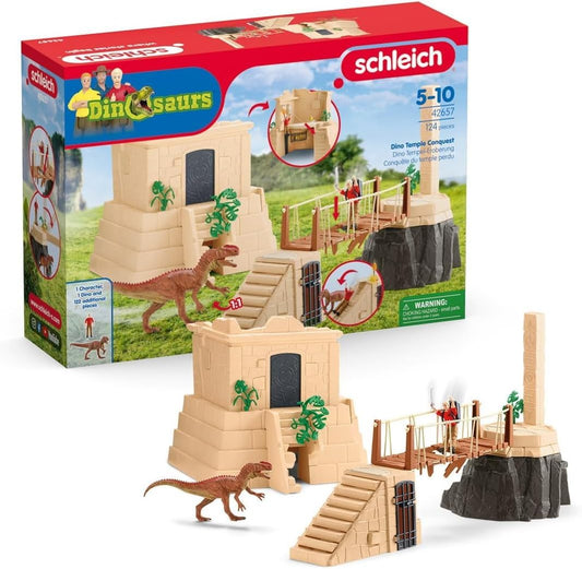 Schleich Dinosaurs | Dinotempel Eroberung 42657 | Set inkl. Forscher Flynn, Dino Figur und Schatz