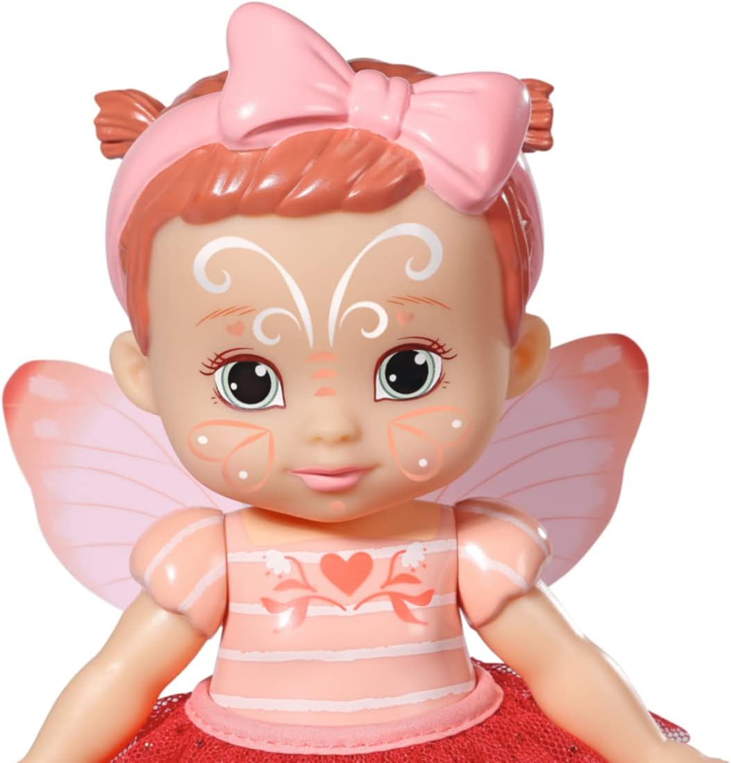 BABY born Storybook Fairy Poppy 18 cm, Feen - Puppe mit flatternden Flügeln, Farbwechsel Tattoo, Feenlicht, Zauberstab, Kulisse und Bilderbuch, 831823 Zapf Creation