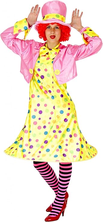 Foxxeo 40142 – Clownkostüm für Damen (Größe 3XL) | Kleid, Jacke, Hut, Strumpfhose &amp; Fliege |