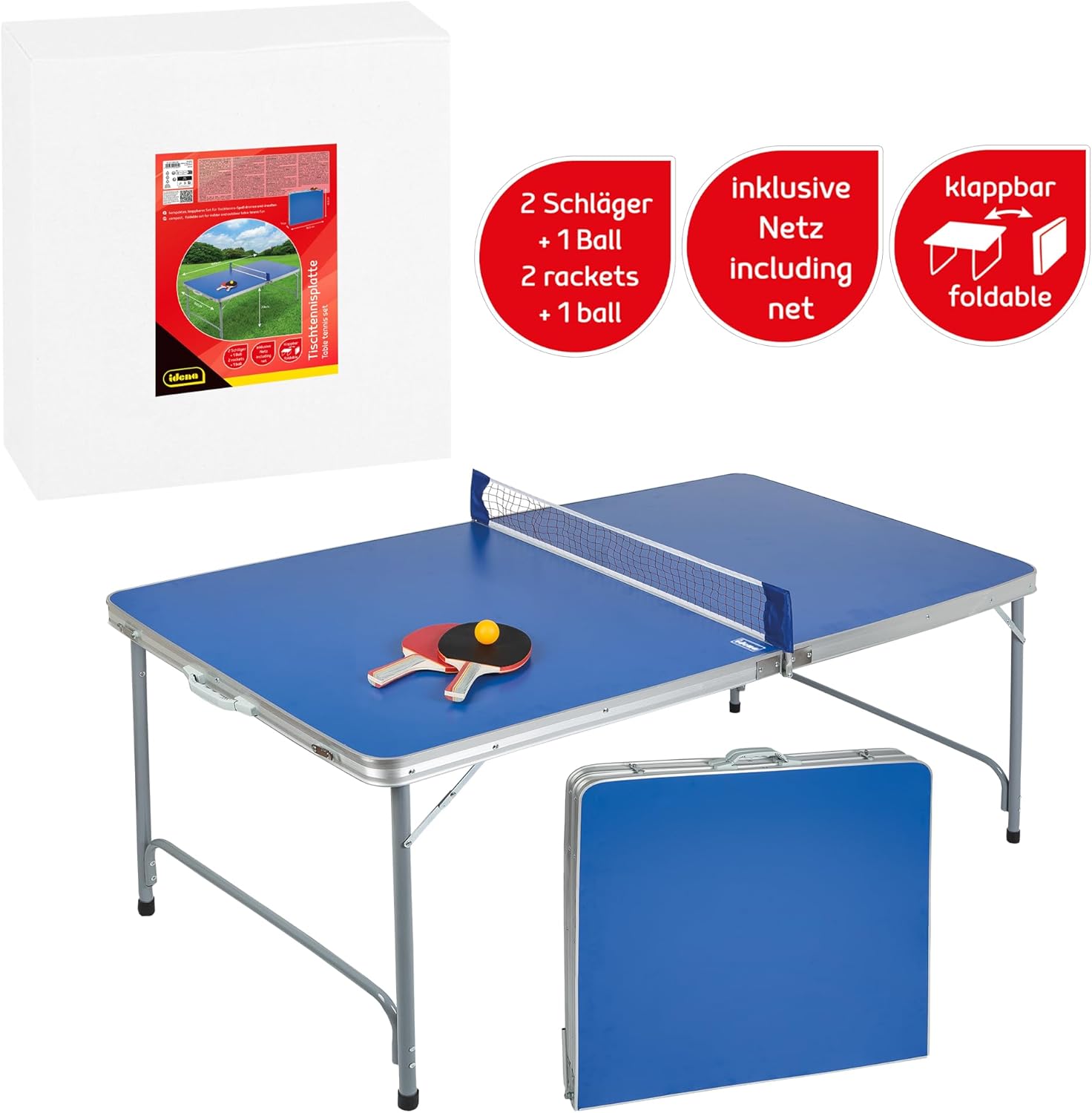 Idena 40464 - Tischtennisplatte compact, klappbar, 160 x 80 x 70 cm, Blau