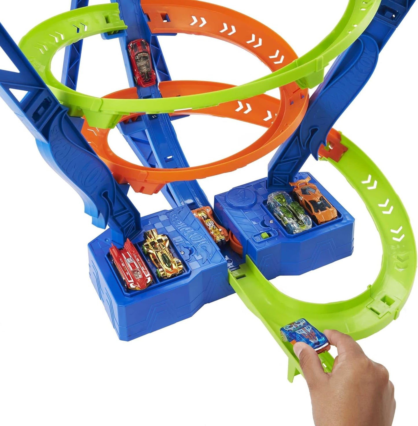 Hot Wheels HJT51 - Action Crash-Spirale Autorennbahn mit Crash-Zonen und Batterie-betriebenem Beschleuniger