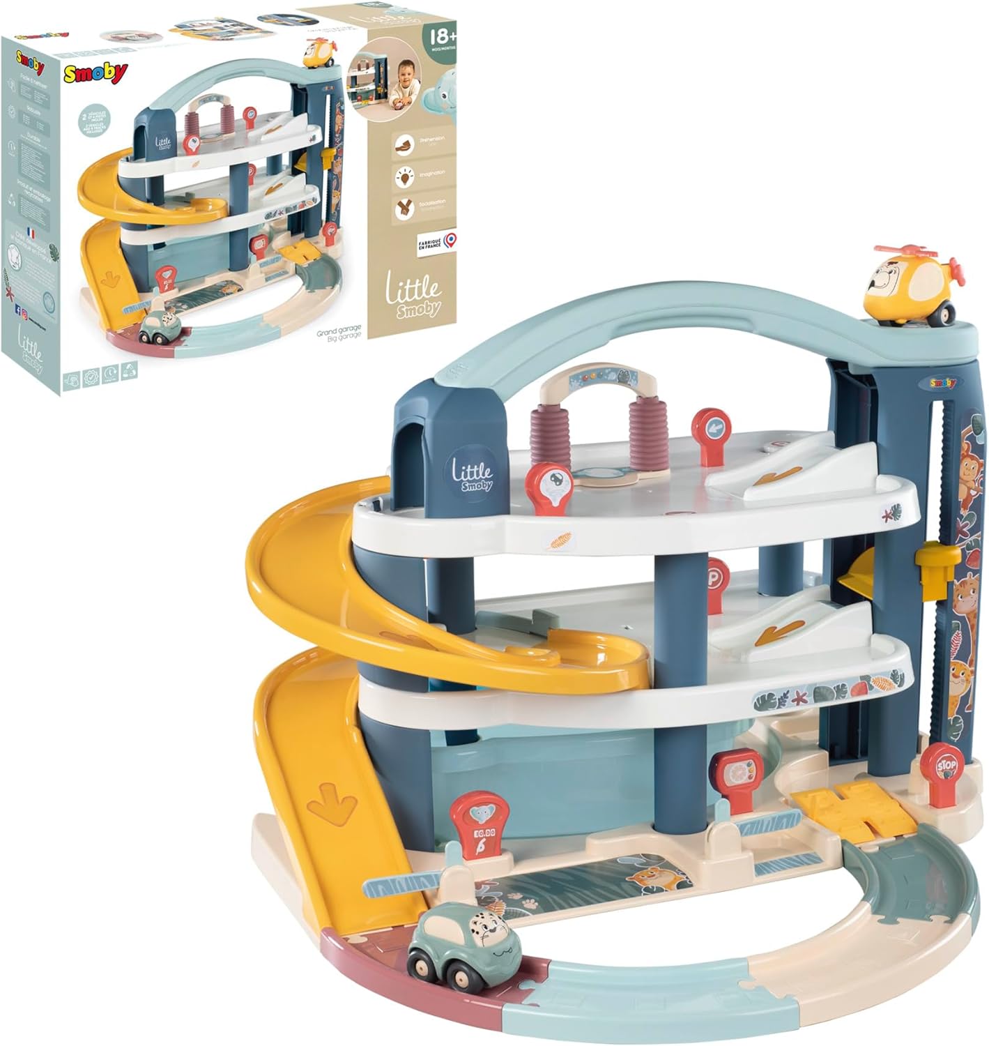 Smoby – Little Smoby Parkhaus mit Auto, Hubschrauber und Zubehör