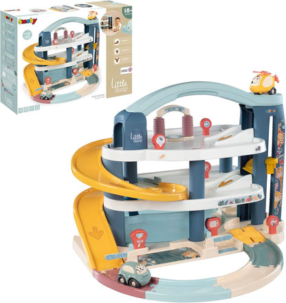 Smoby – Little Smoby Parkhaus mit Auto, Hubschrauber und Zubehör