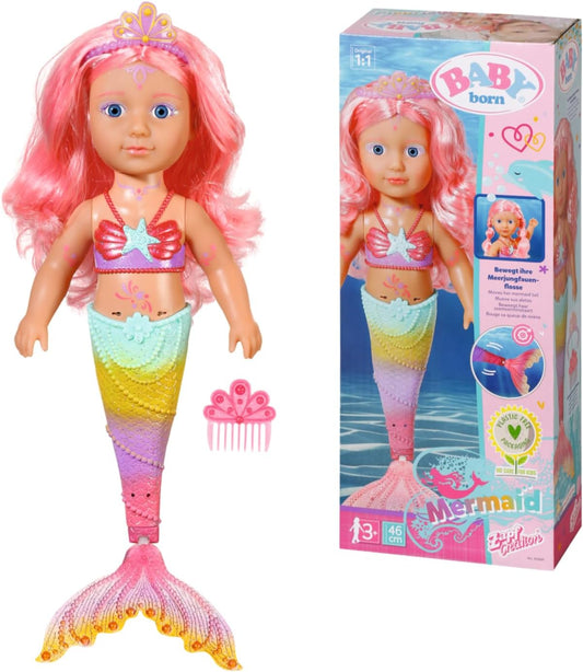BABY born Little Sister Meerjungfrau | 46 cm | Wasserdichte Puppe mit Glitzer - Flosse &amp; langem Haar