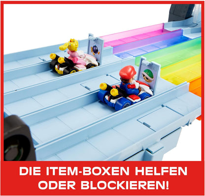 Hot Wheels Mario Kart Autorennbahn in Regenbogen Farben, inkl. 2 Spielzeugautos (Mario & King Boo)