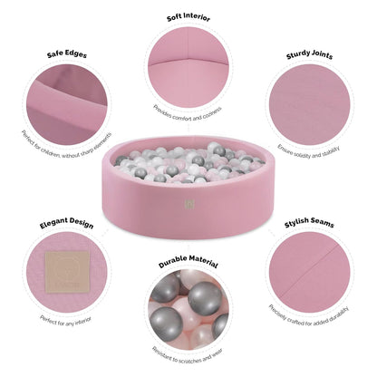 MISIOO Smart Bällebad | Rundes Bällebad 90x30 cm | inkl. 150 Bälle in Rosa/Weiß/Silber