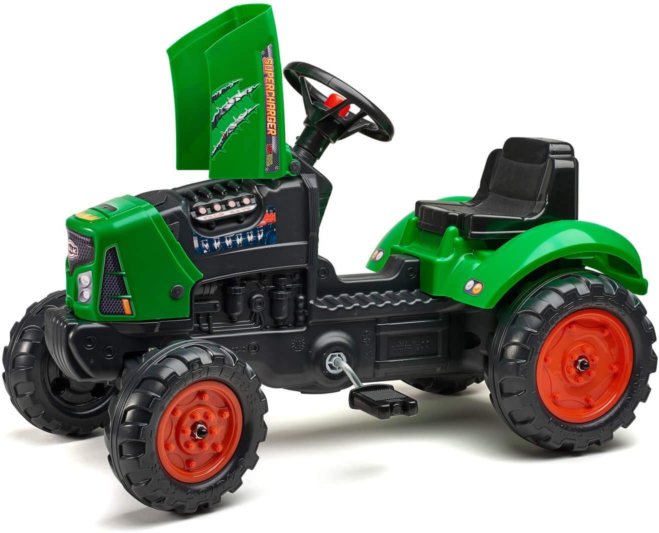 Falk – Traktor mit Pedalen Supercharger mit Anhänger (2031AB, Grün)