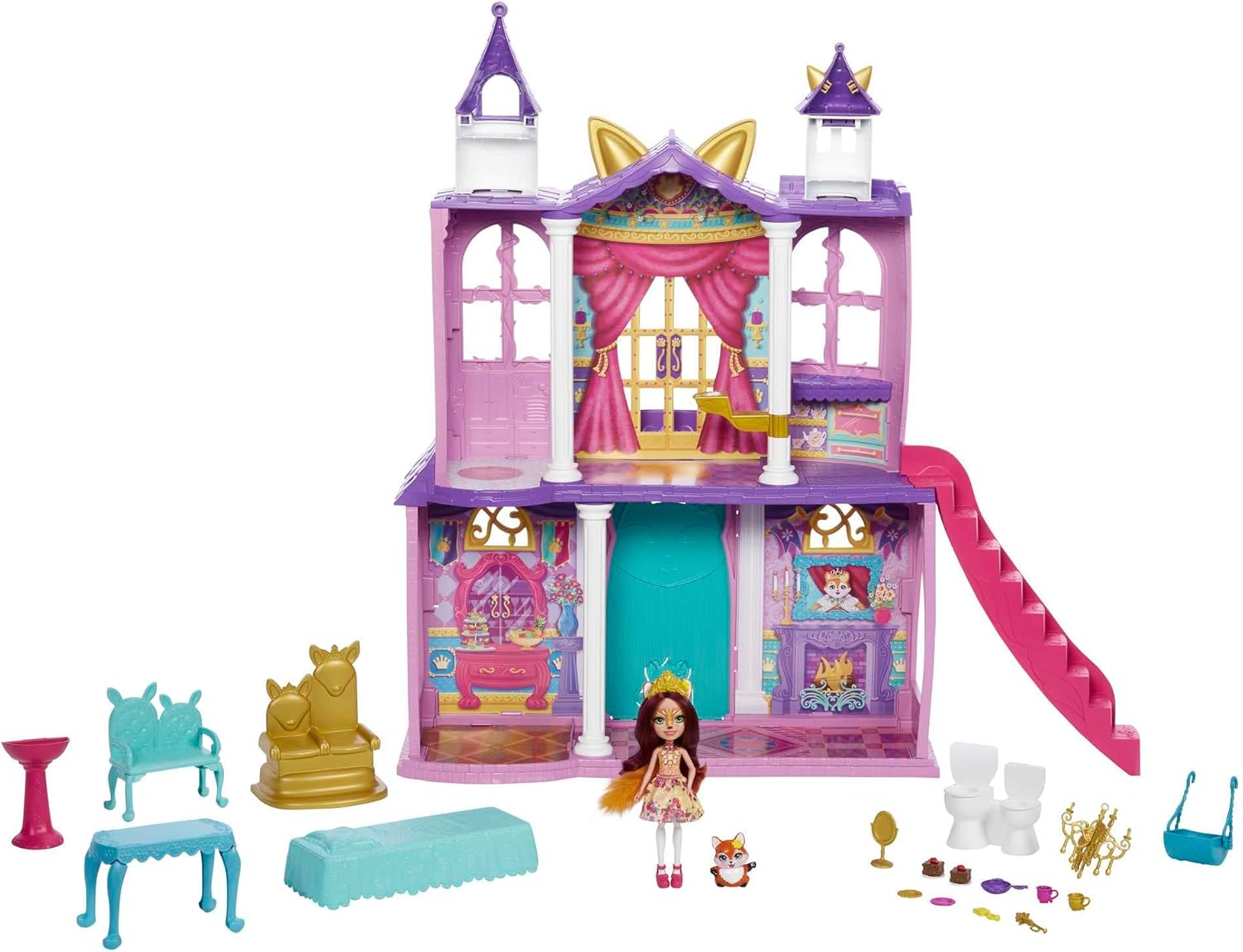 Enchantimals HCG59 – Royals Ballzauber Schloss | ca. 66 cm groß | 19 - teiliges Spielset mit Felicity Fox &amp; Flick Tierfigur