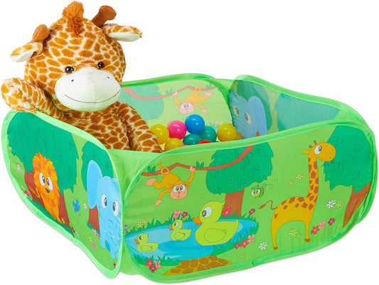 Relaxdays Bällebad Baby, 50 Bunte Bälle, Dschungel Ballzelt quadratisch, Pop - Up, HBT: 34 x 71 x 71 cm, Bällchenbad, grün