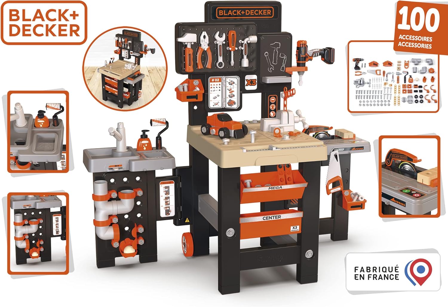Smoby Toys - Black+Decker Mega Werkbank Center (100 Teile) - Spielzeug - Werkstatt für Kinder ab 3 Jahren r