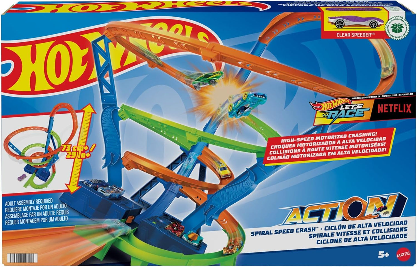 Hot Wheels HJT51 - Action Crash-Spirale Autorennbahn mit Crash-Zonen und Batterie-betriebenem Beschleuniger