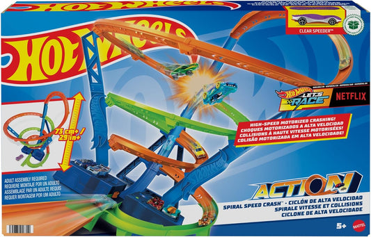 Hot Wheels HJT51 - Action Crash-Spirale Autorennbahn mit Crash-Zonen und Batterie-betriebenem Beschleuniger